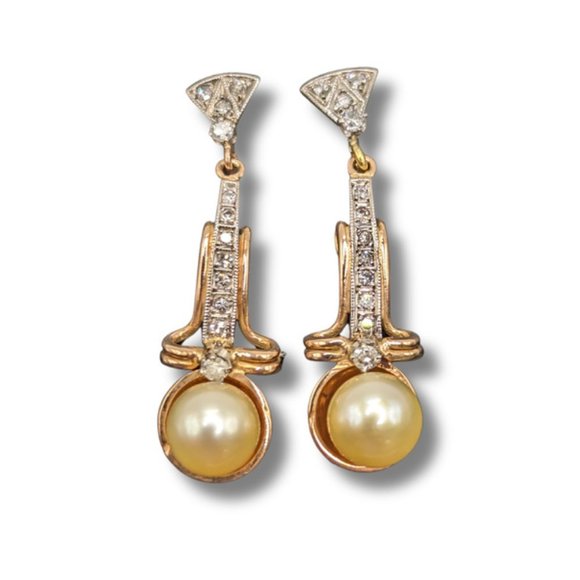 Rose Gold Diamond Pearl Drop Earrings - Picture 1 of 4